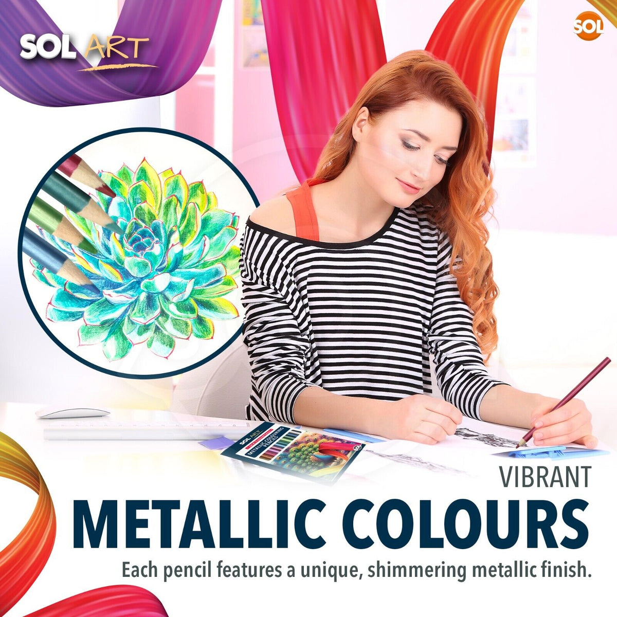 Metallic Colouring Pencils Shimmer Art & Craft | 12 Pack