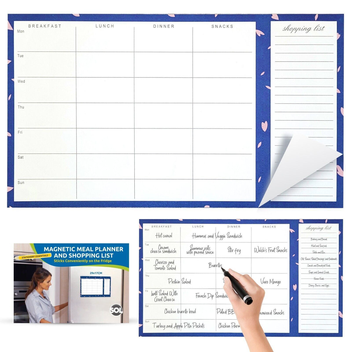 Magnetic Meal Planner Pad | Weekly Menu & Shopping List | 52 Pages