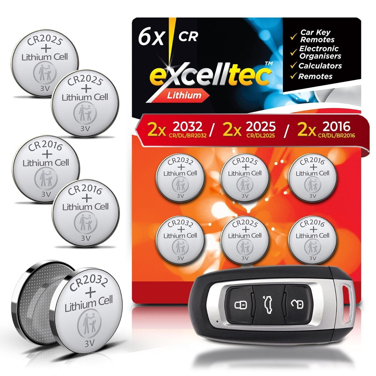 Car Key Fob Battery CR2032 | Multipurpose Button Cell | 6 Pack