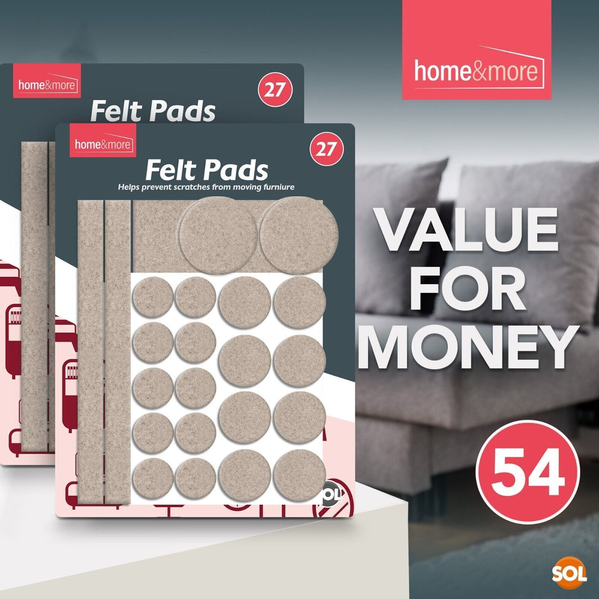 Felt Pads | Beige Self Adhesive Furniture Floor Scratch Protectors | 54 Pack