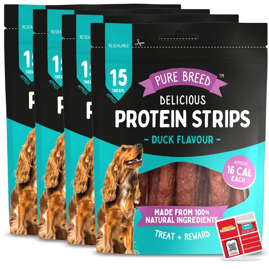 Pure Breed 600g Protein Chicken Strips Dog Treats For Medium Dogs in 4x Resealable 150g Bags, Healthy Low Calorie Natural Treat Made with Real Chicken Chews Training Rewards For Small - Large Pup