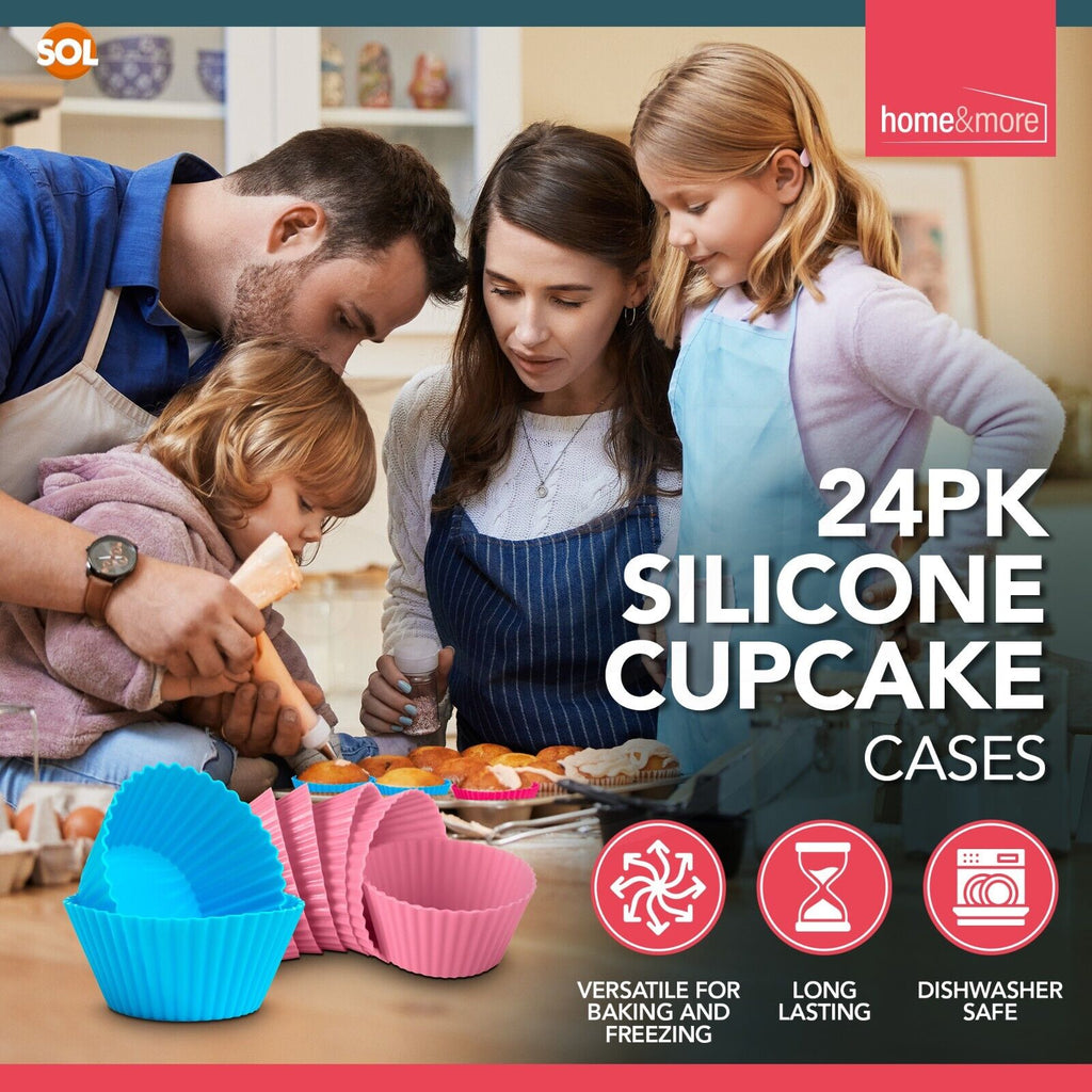 SOL 24pk Silicone Mould for Baking 7cm Bakeware Reusable Silicone Muffin Cases for Baking Mould Non Stick Flexible Heat Resistant Air Fryer Muffin Cases for Kitchen Home Desserts Easy Release