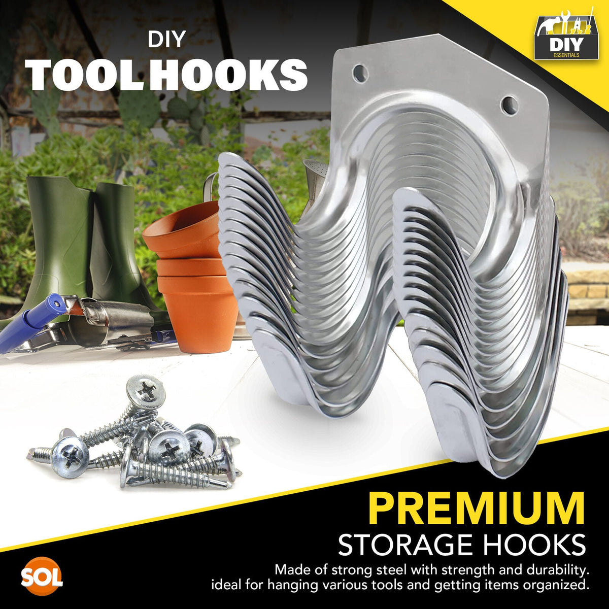Tool Hooks & Screws Garage Garden Bike Storage | 15 Pack