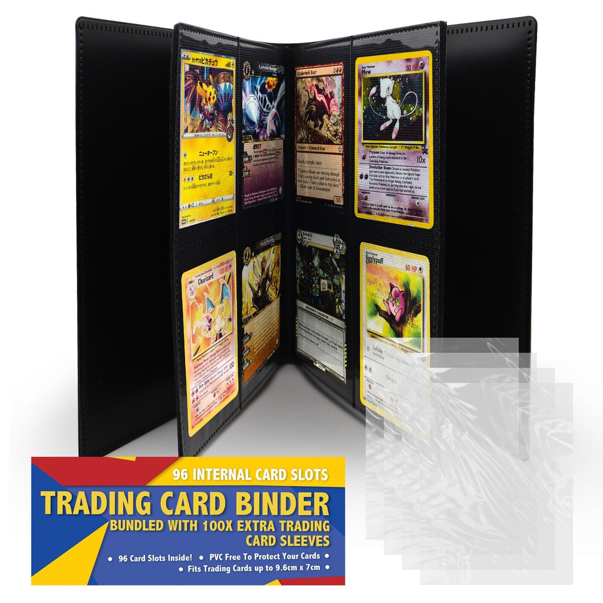 Trading Card Binder 4 Pocket Album Folder | 96 Holder & 100 Sleeves