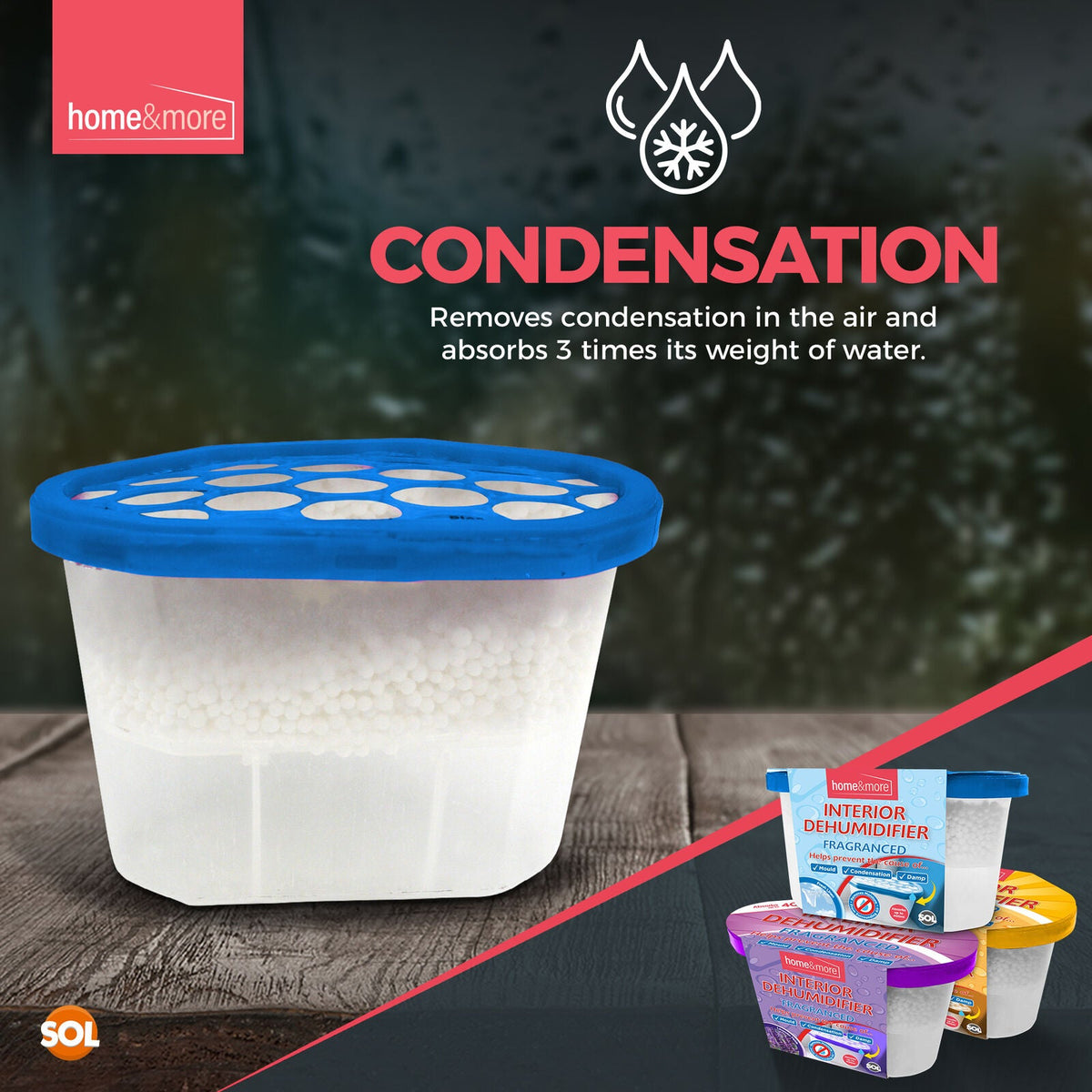 SOL 12pk 400ml Interior Dehumidifiers in Lavender, Citrus or Rose Scent | Windor Moisture Absorber for Home, Wardrobe, Damp Traps Condensation Absorbers Window, Mini Dehumidifier Disposable