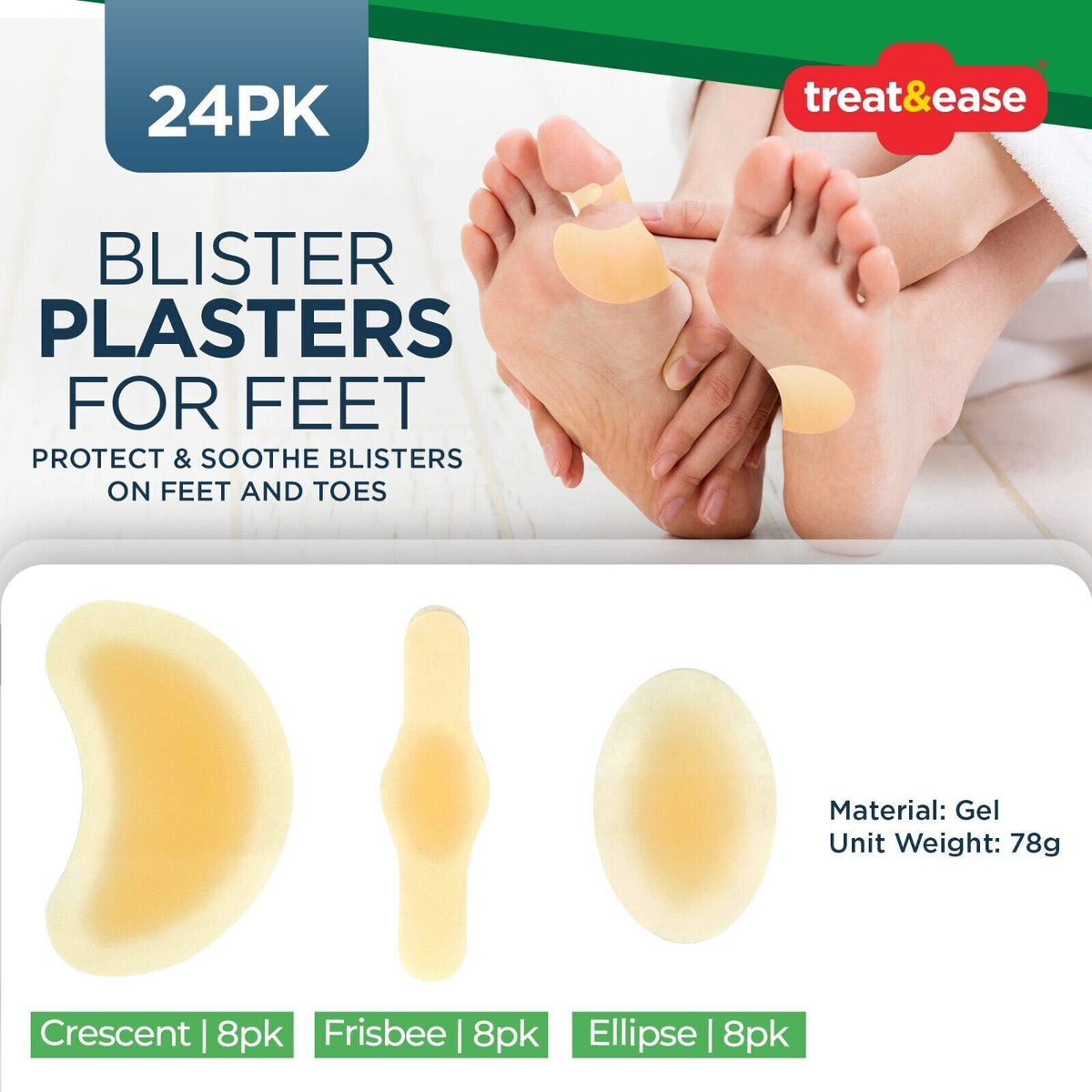 Hydrocolloid Gel Blister Plasters | Heel Toe Protection | 24 Pack