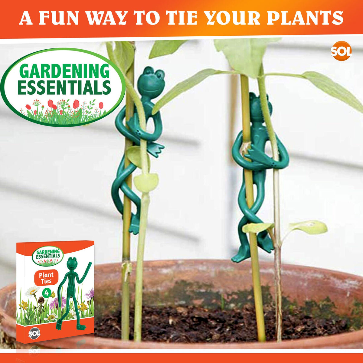 Garden Frog Plant Ties | Reusable Adjustable Rubber | 4 Pack
