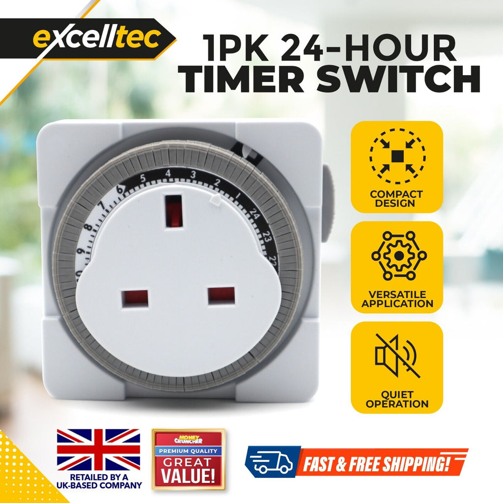 24 Hour Segment Timer Switch Mains Plug Mechanical Clock Energy Saver