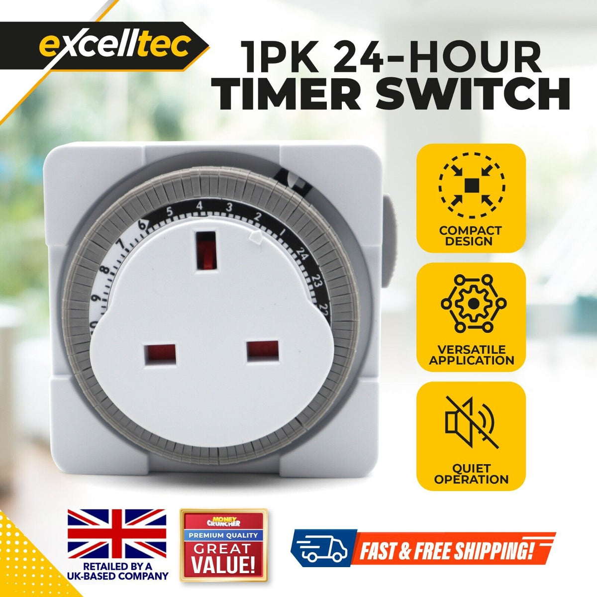 24 Hour Segment Timer Switch Mains Plug Mechanical Clock Energy Saver