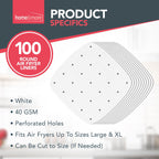 SOL 100pk Parchment Paper Air Fryer Liners Square 8.5 Inch Airfryer Liners Disposable Perforated Sheets Non Stick Cooking Sheets Heat Resistant Kitchen Accessories Easy Clean