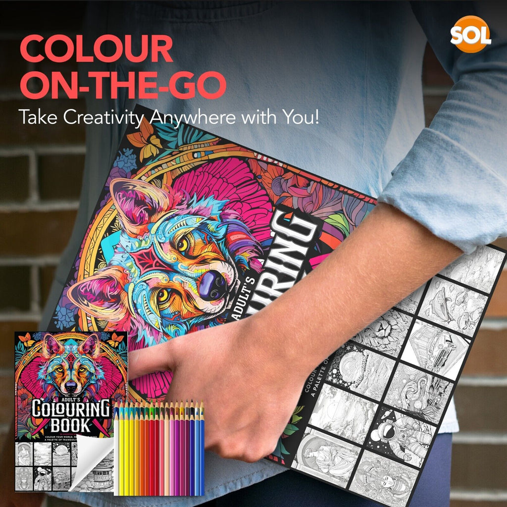 Adult Colouring Book A4 80 Pages + Premium Colouring Pencils 36 Set