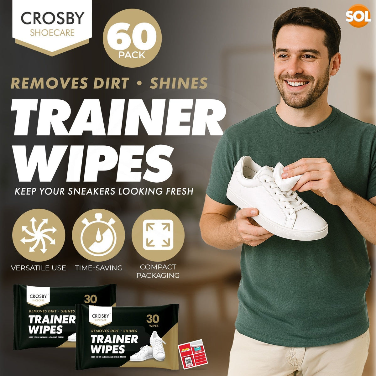 Trainer Shoe Cleaning Wipes | Disposable Wet Wipes for Sneakers Boots | 60 Pack