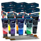 Acrylic Paint Tubes 120ml + Brushes | Assorted Colours | 16 Pack