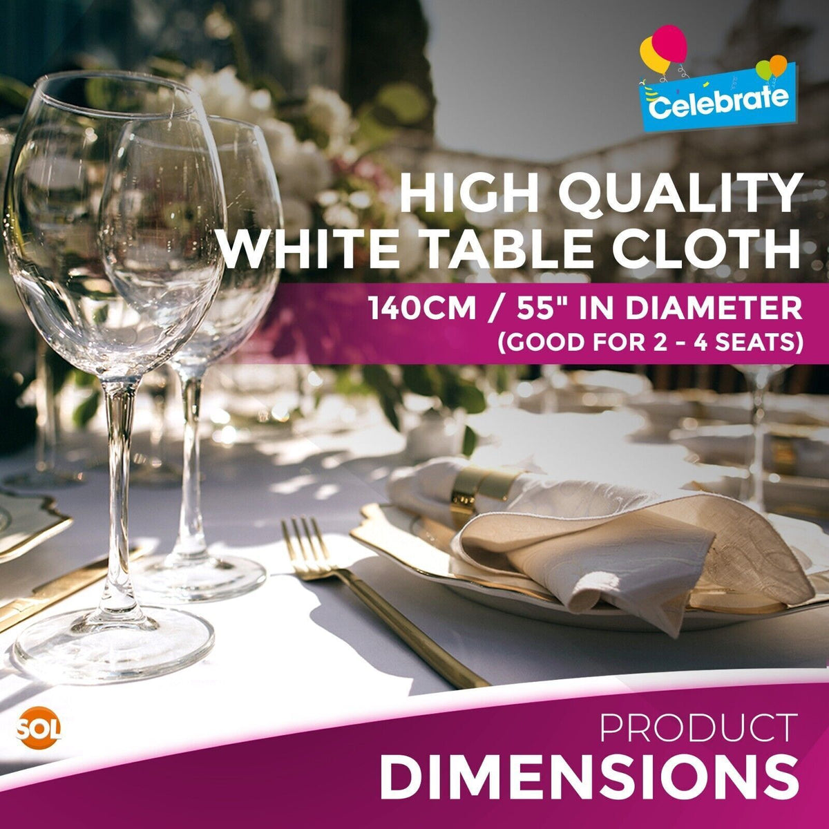 White Plastic Round Table Covers 140cm | Disposable Wipe Clean Party Cloth | 3 Pack