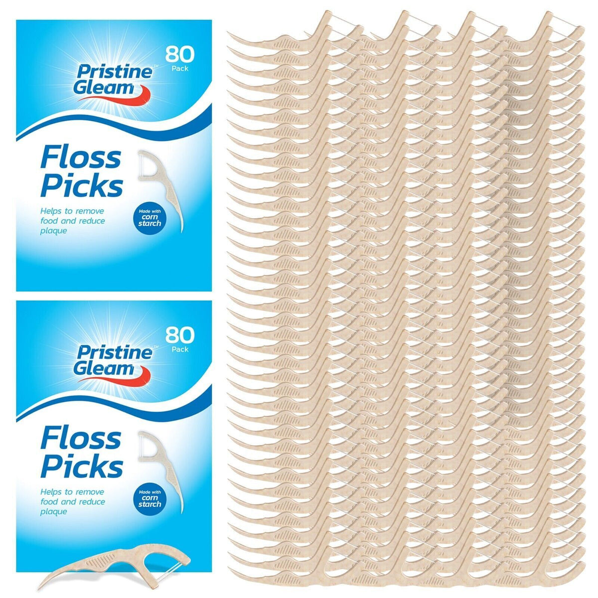SOL 160pk Corn Starch Floss Picks - Dental Floss Sticks for Teeth, Prevents Tartar, Plaque, and Cavities, Cornstarch Toothpicks, Harps, & Flossers for Daily Oral Hygiene, Tooth Cleaning & Healthy Gums