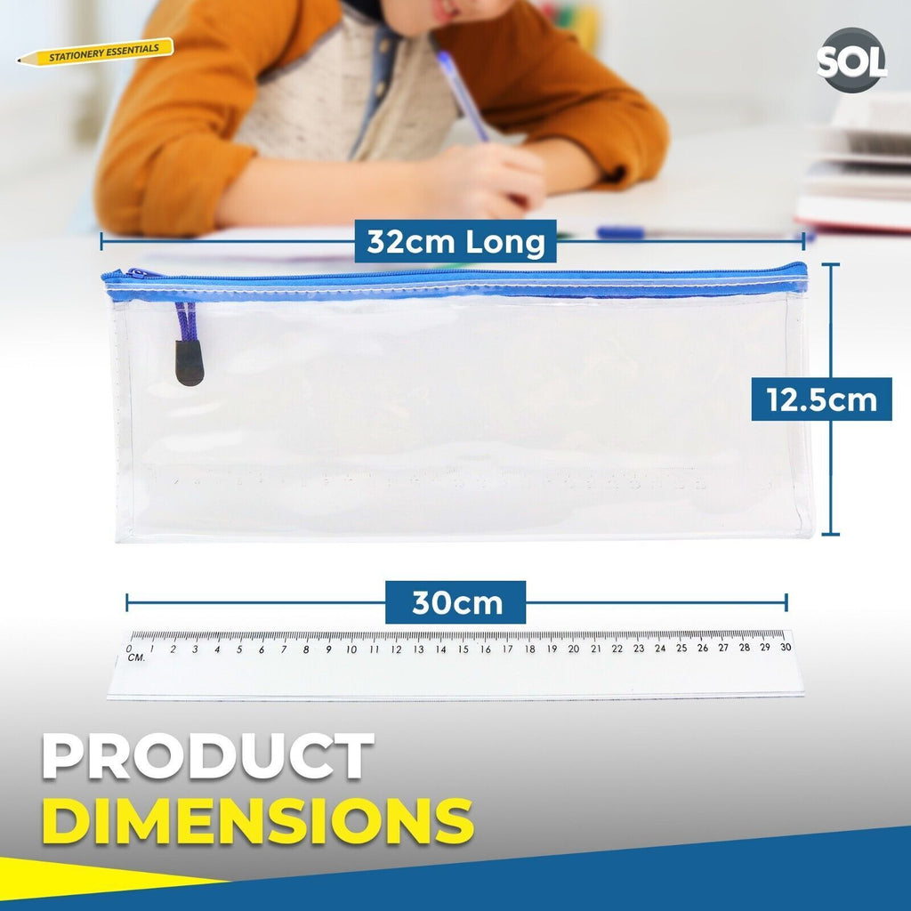 Clear Pencil Case with 30cm Ruler – Large Exam Compliant Set