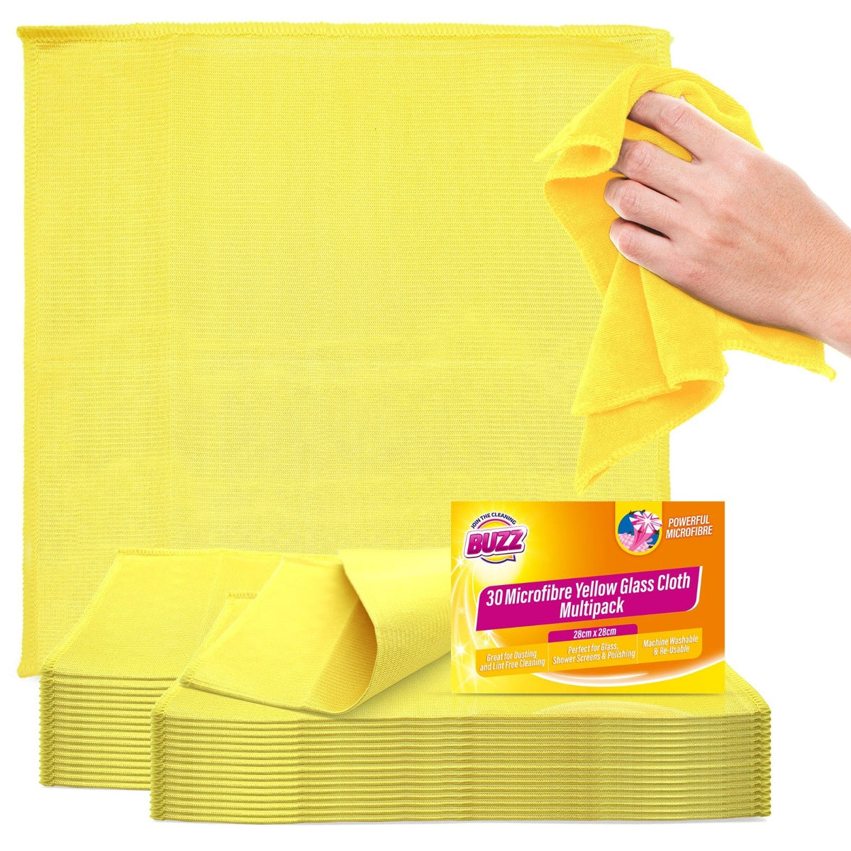 Microfibre Yellow Glass Cleaning Cloths | Kitchen Bar Dish | 15 Pack