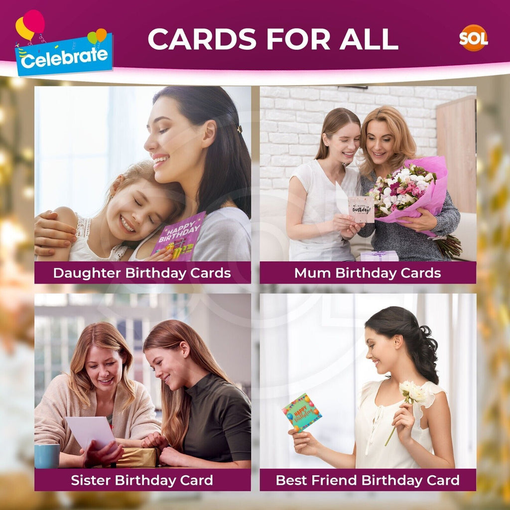 Happy Birthday Cards Mixed Pack | Male & Female Designs with Envelopes | 20 Pack