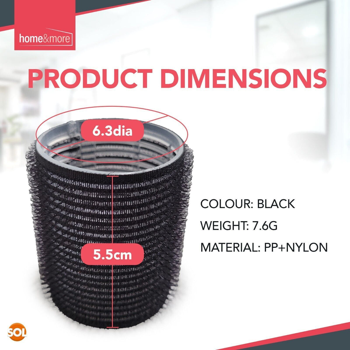 SOL 4pk Black Hair Rollers for Hair Volume - Self Grip, Boost Volume, Create Bouncy Waves, Reduce Heat Damage, Compact, Easy to Use, Travel-Friendly Styling Curler for Everyday Styling or Quick Fixes