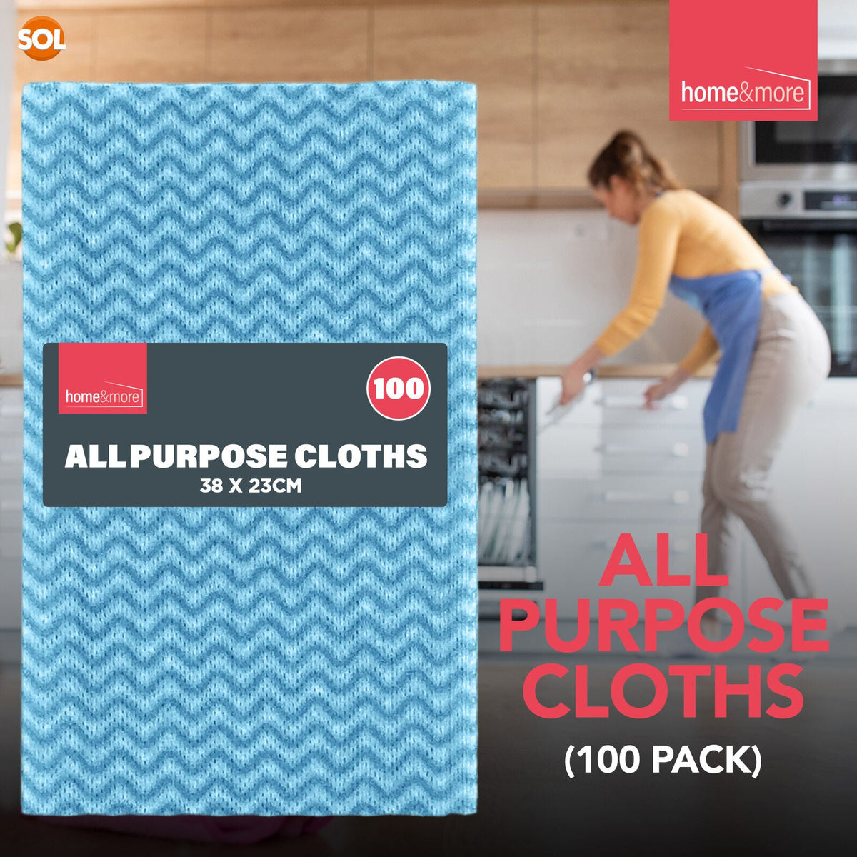 All Purpose Cleaning Cloths Blue | Multi Surface Wipes for Kitchen & Home | 100 Pack