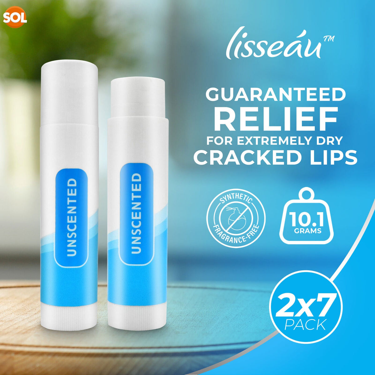 SOL Unscented Lip Balm Multipack - Moisturiser & Hydrating Lipbalm for Men and Women, Repair for Dry, Chapped Lips With Vitamin E, Long-Lasting Lip Care Sticks for Home, Office, or On-the-Go Use
