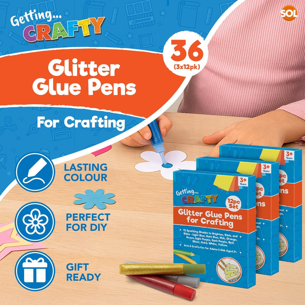 Glitter Glue Pens Set | Art Craft Sparkly Washable Markers | 12 Pack