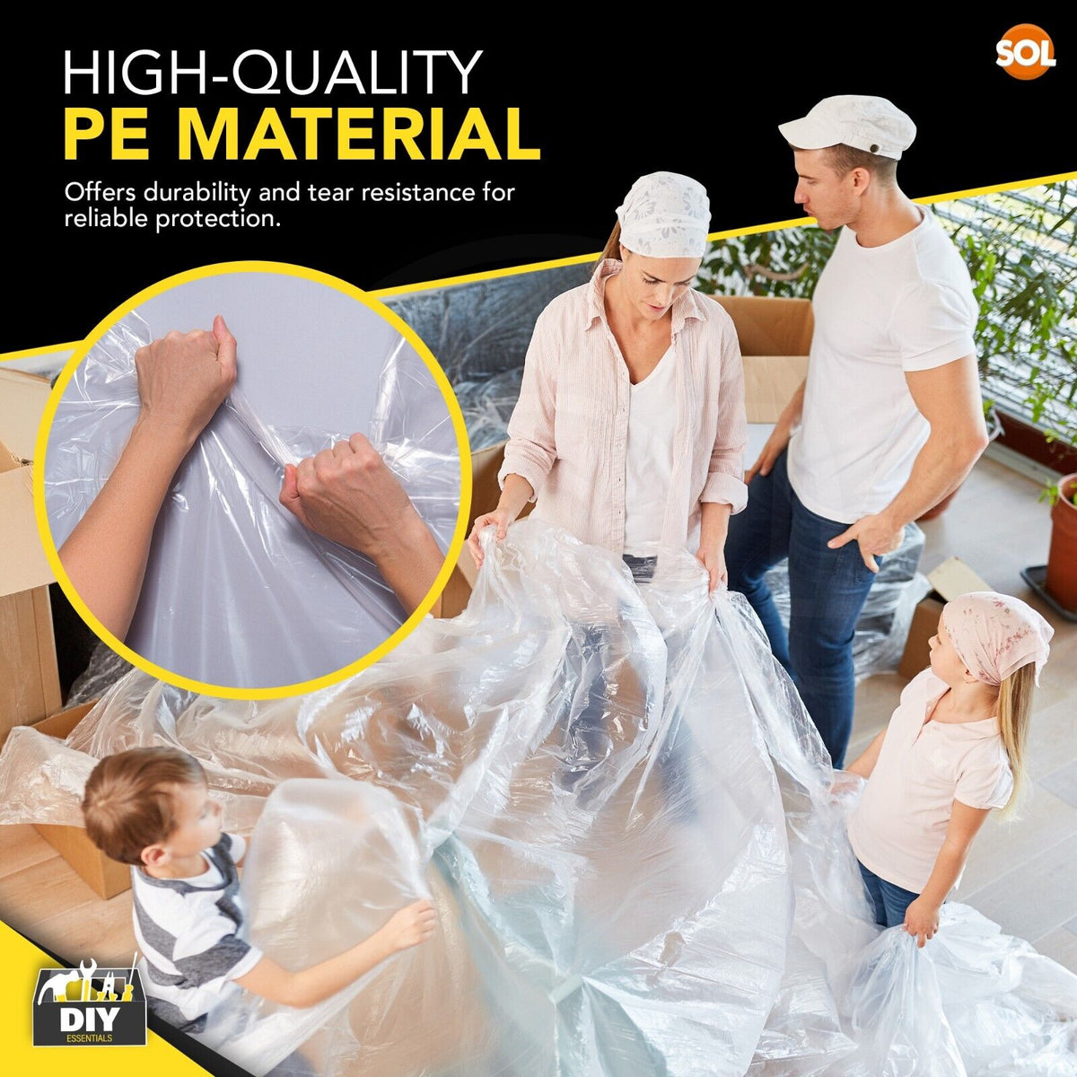 Heavy Duty Clear Dust Sheets 3.6M Decorating Polythene Covers | 6 Pack