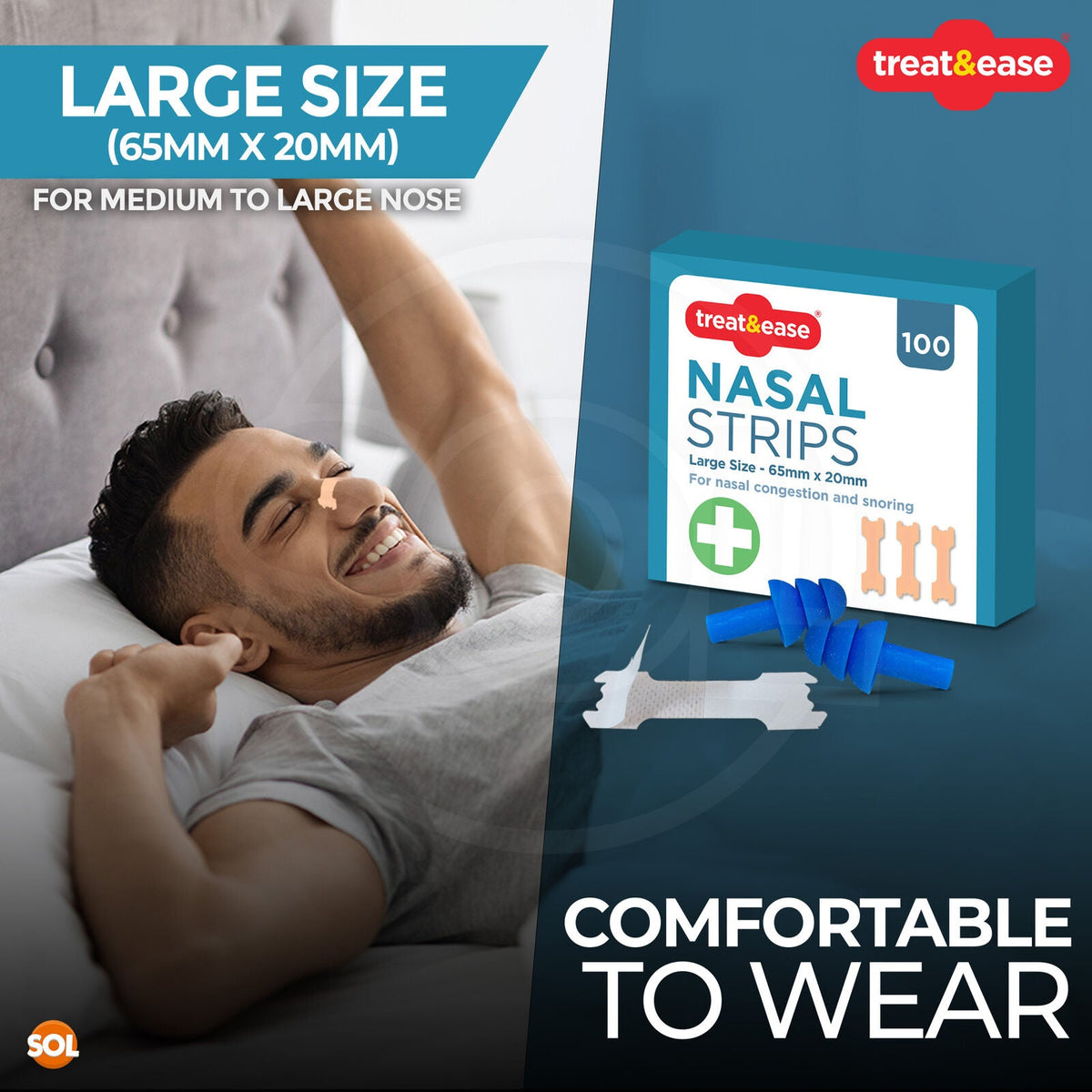 Nasal Strips Large Anti Snore | Clear Breathing & Sleep Aid | 100 Pack