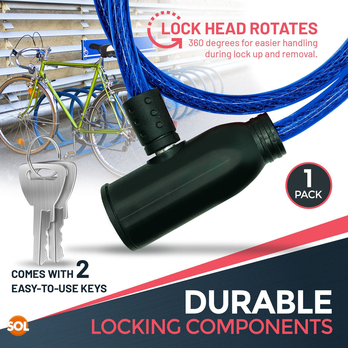 Bike Lock Cable with Keys 650mm | Steel Bicycle Security | 2 Pack