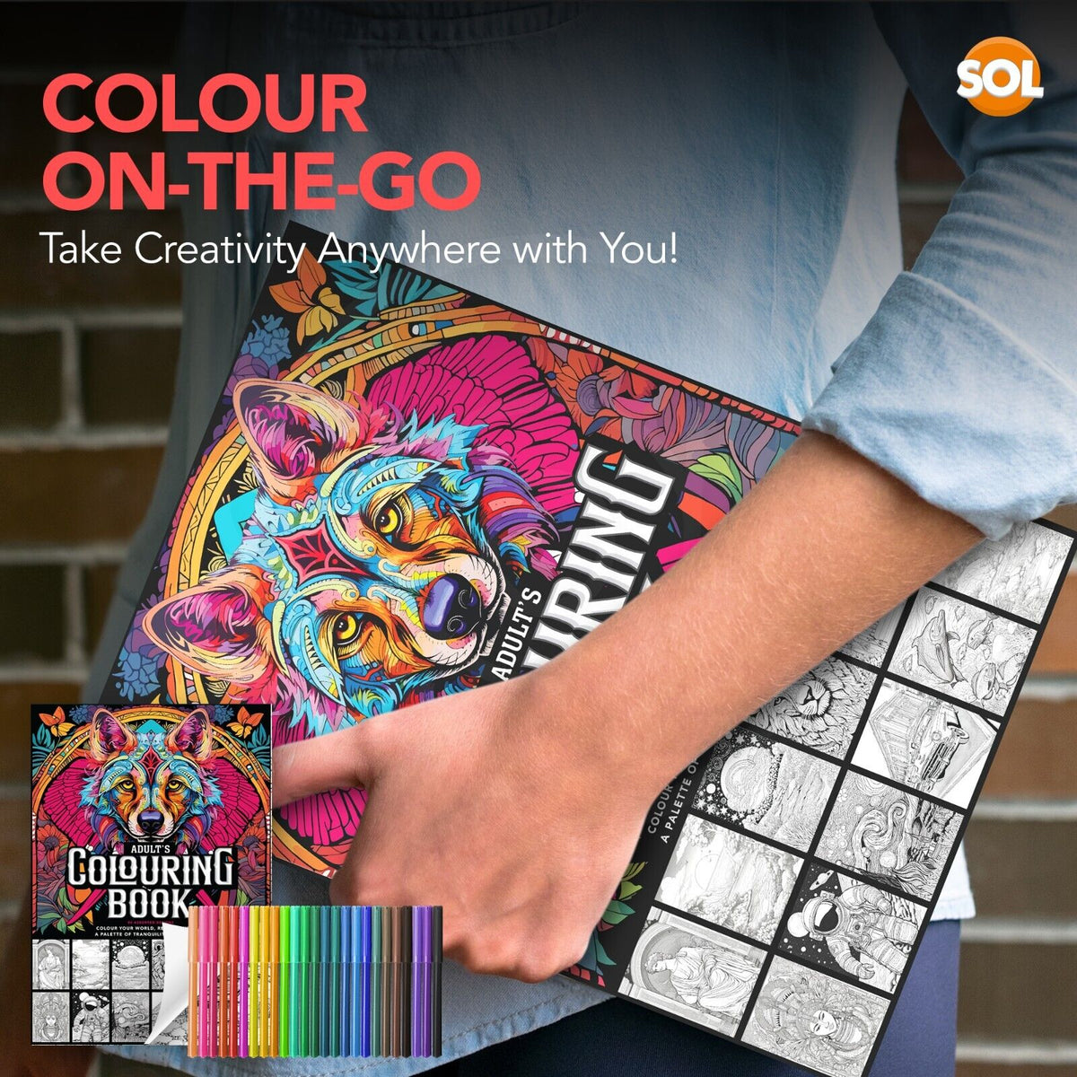 Adult Colouring Book A4 80 Pages + Felt Tip Pens 25 Set