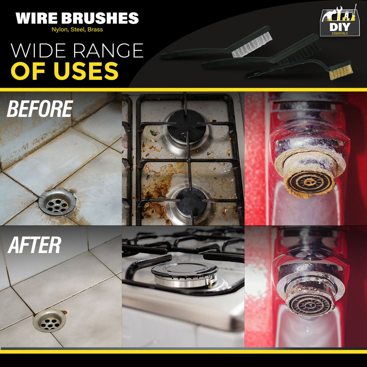 Wire Brush Set | Steel Brass Nylon Cleaning | 3 Pack