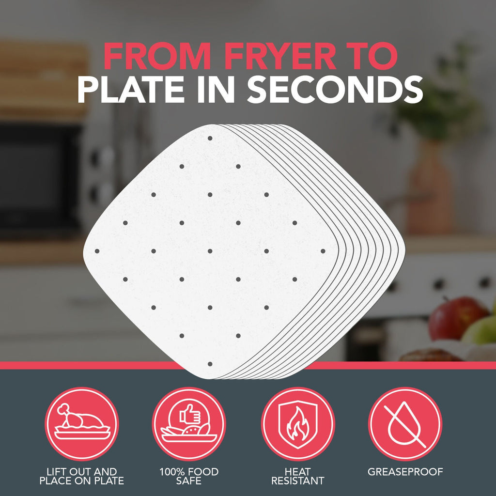 SOL 100pk Parchment Paper Air Fryer Liners Square 8.5 Inch Airfryer Liners Disposable Perforated Sheets Non Stick Cooking Sheets Heat Resistant Kitchen Accessories Easy Clean