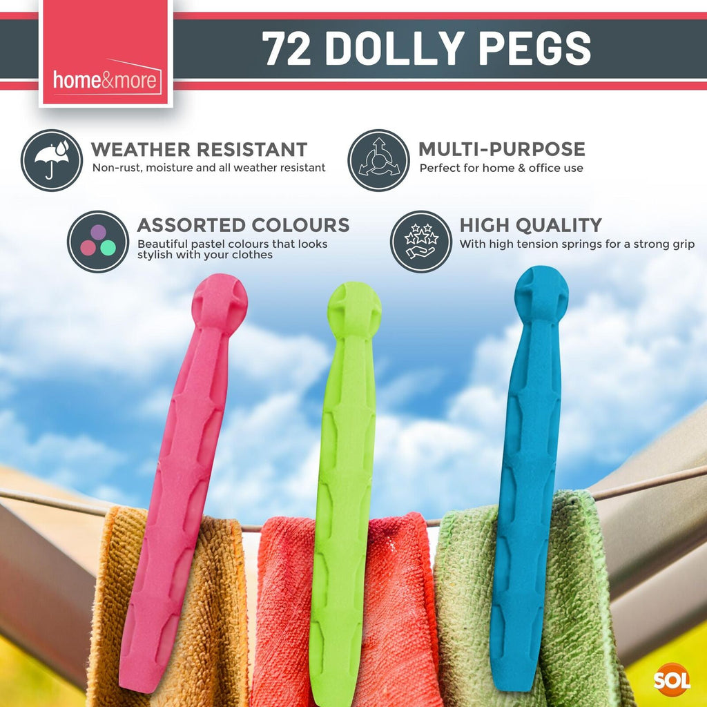 Strong Dolly Pegs Durable Plastic Laundry Clips | 72 Pack