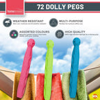 Strong Dolly Pegs Durable Plastic Laundry Clips | 72 Pack
