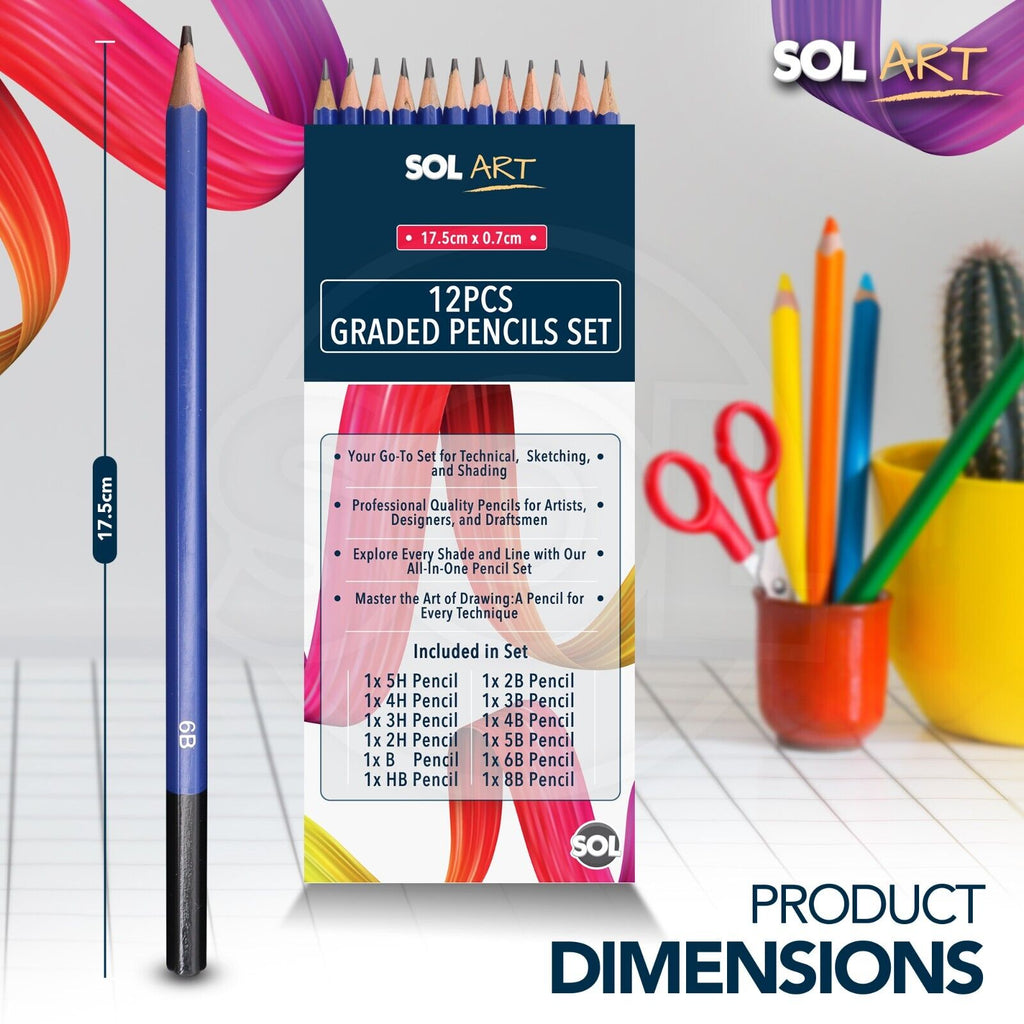 Graded Drawing Sketching Pencils Set 12PC | 7 Soft & 4 Hard Shades