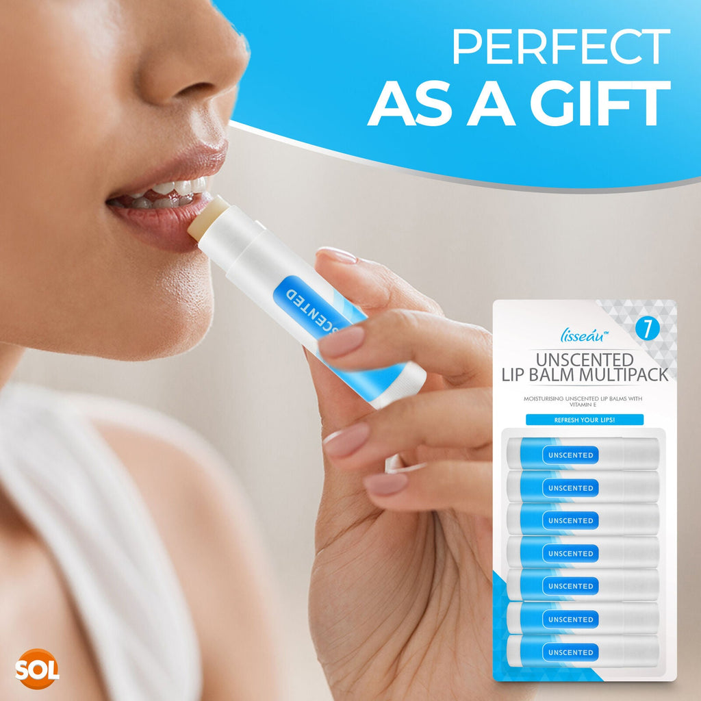 SOL Unscented Lip Balm Multipack - Moisturiser & Hydrating Lipbalm for Men and Women, Repair for Dry, Chapped Lips With Vitamin E, Long-Lasting Lip Care Sticks for Home, Office, or On-the-Go Use