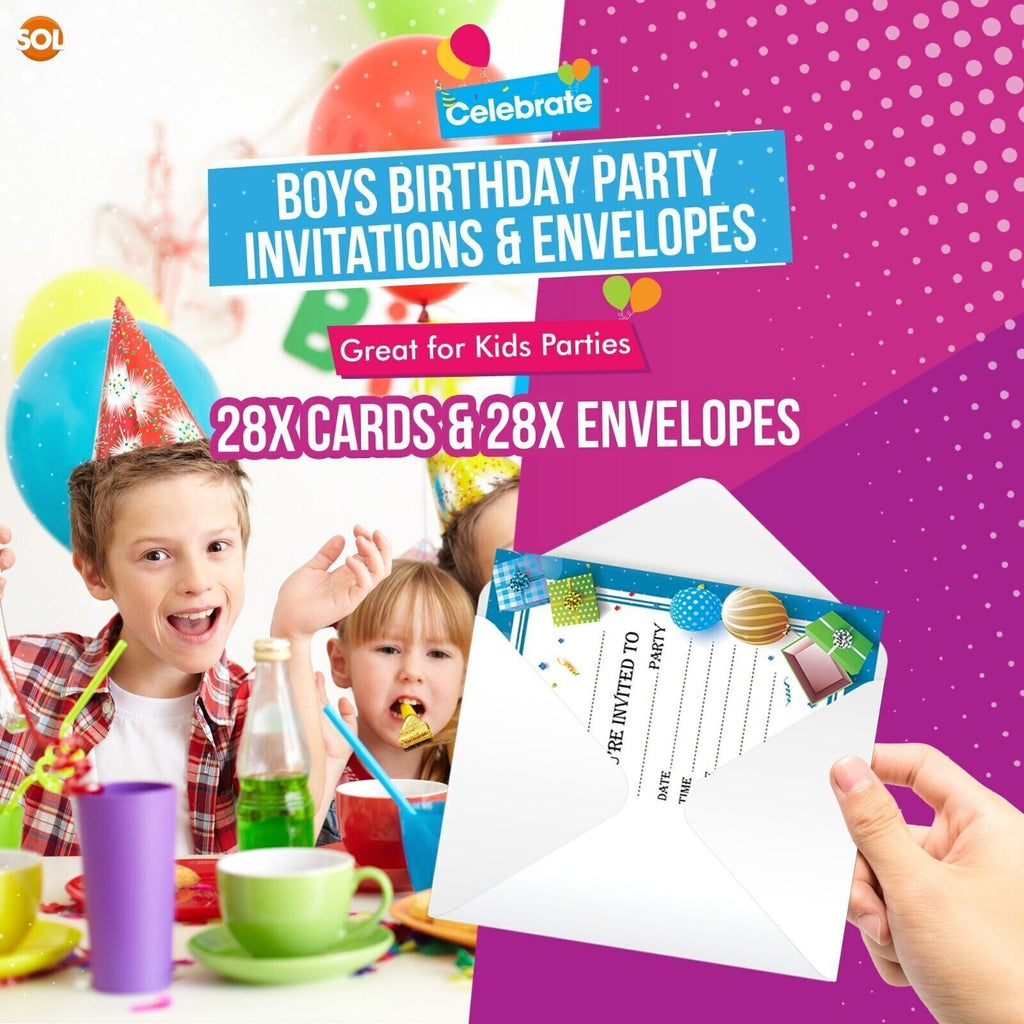 Kids Birthday Party Invitations with Envelopes – 28 Pack