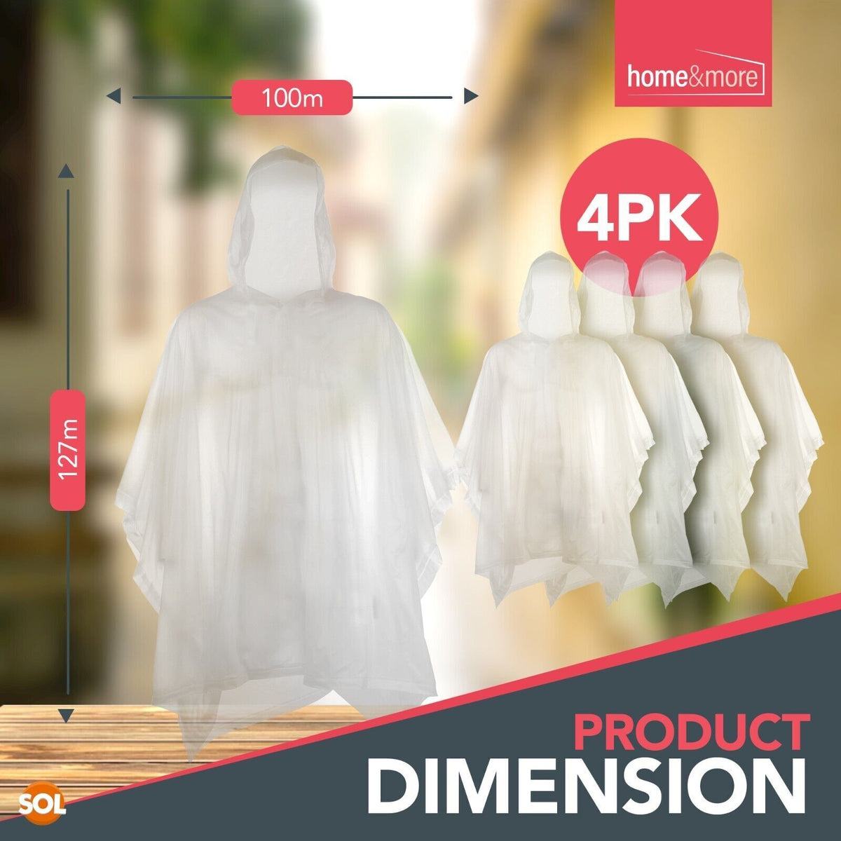 Waterproof Rain Poncho | Adult Disposable Emergency Camping Hiking | 2 Pack