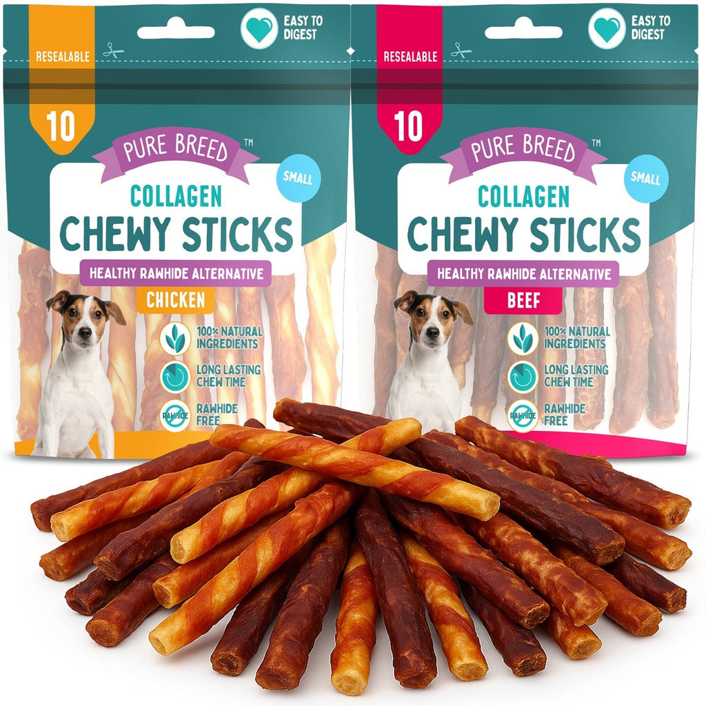 Mini Dog Chew Sticks | Natural Rawhide Twist Chicken Beef | 20 Pack