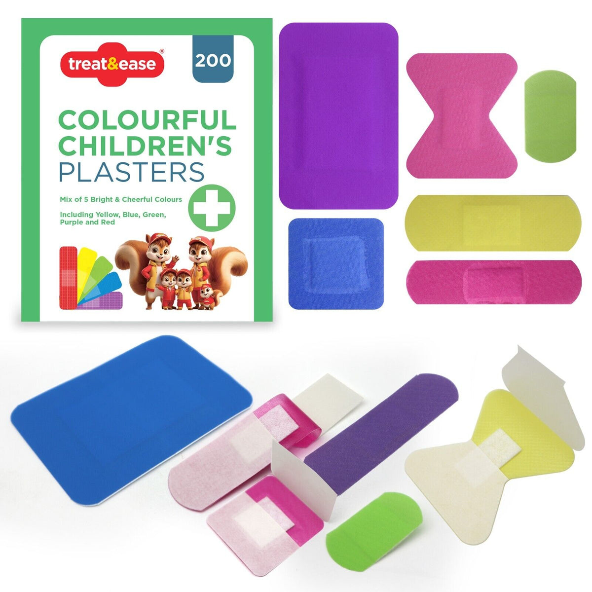 Children's Plasters Washproof Fun Designs Assorted Sizes | 200 Pack