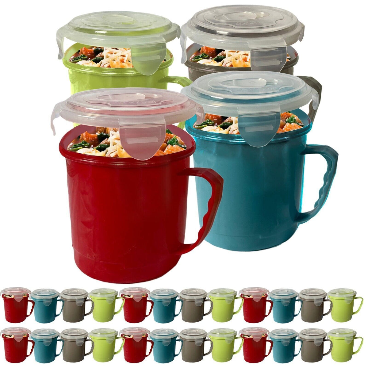 Microwave Soup Mug 700ml | Airtight Porridge Bowl Cup | 24 Pack