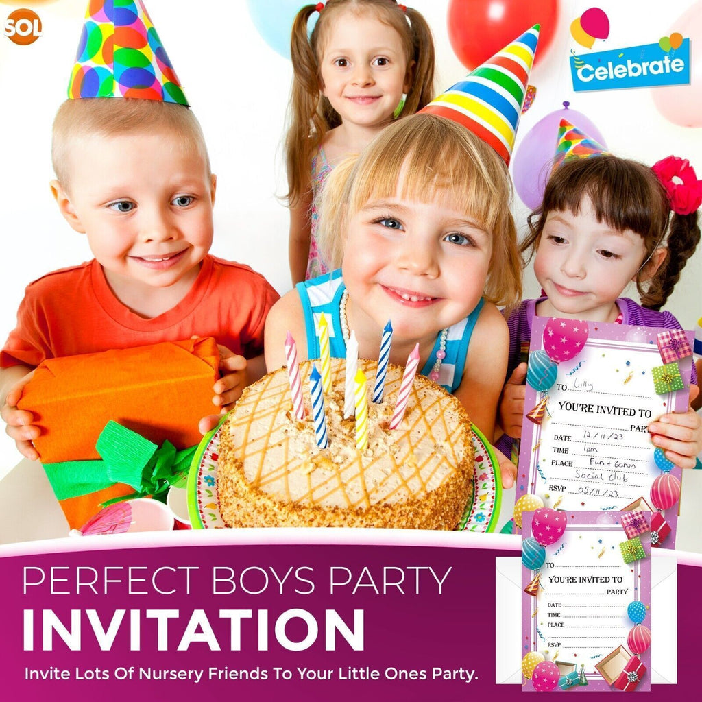 Kids Birthday Party Invitations with Envelopes – 28 Pack
