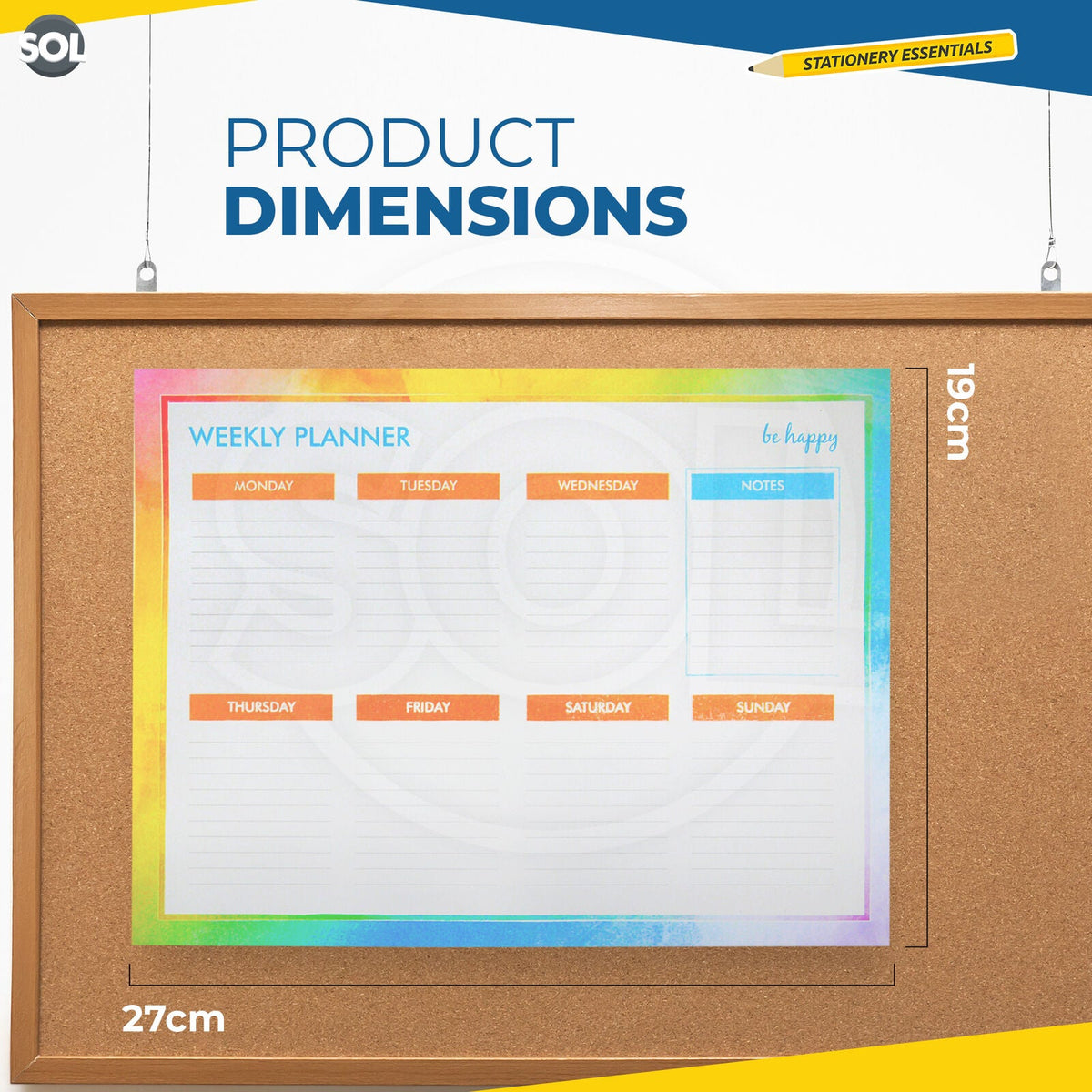 SOL Weekly Planner Pad for Scheduling & Time Management, 52 Sheets Tear-Off Design, 27x19cm Oraganises Schedules, Academic Planning, Personal Journal & Meal Plans, Ideal for Desk, Office and Home Use