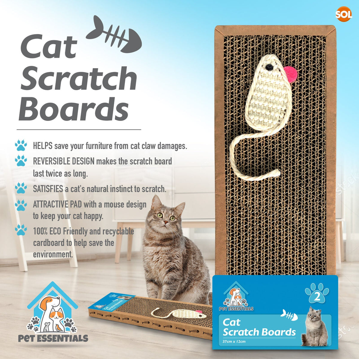 Cat Scratcher Pads | Cardboard Mat Bed & Toy | 2 Pack