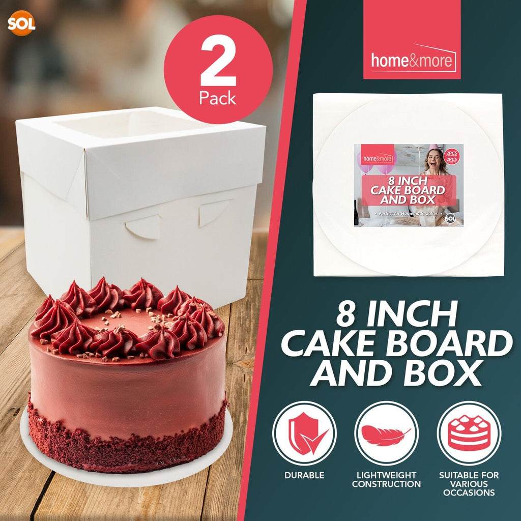 Cake Board & Box Set White 8 Inch | Bakery & Party | 2 Pack