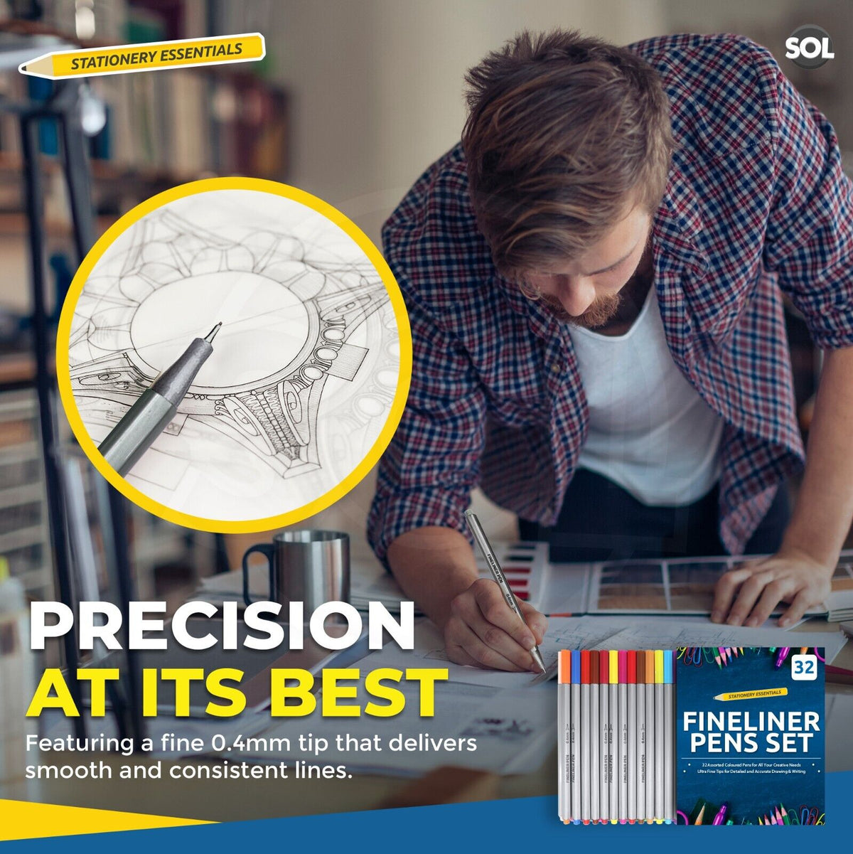 Coloured Fine Liner Pens Set 32pc 0.4mm Art Colouring Pack