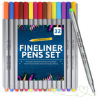 Coloured Fine Liner Pens Set 32pc 0.4mm Art Colouring Pack