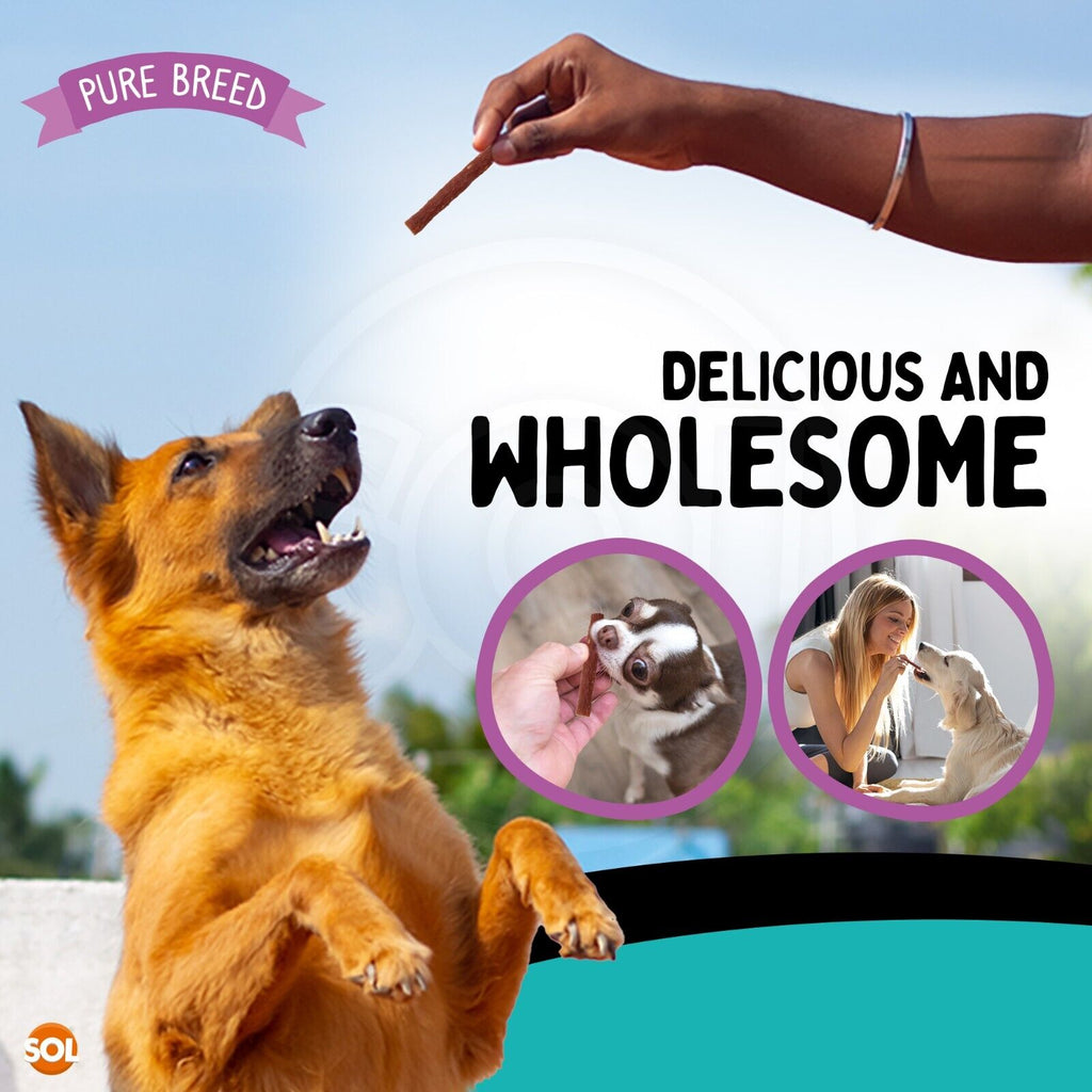 Pure Breed 600g Protein Chicken Strips Dog Treats For Medium Dogs in 4x Resealable 150g Bags, Healthy Low Calorie Natural Treat Made with Real Chicken Chews Training Rewards For Small - Large Pup