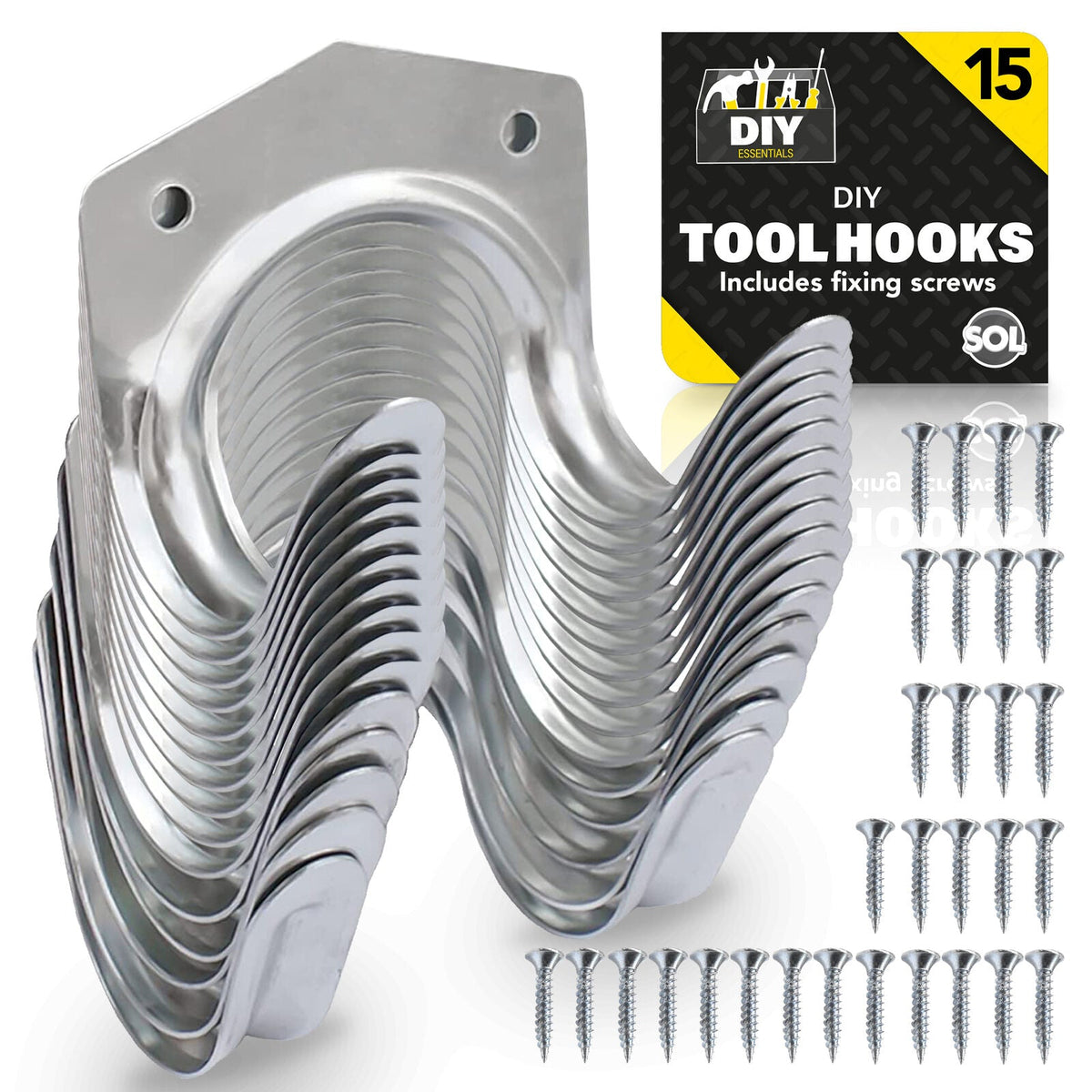 Tool Hooks & Screws Garage Garden Bike Storage | 15 Pack