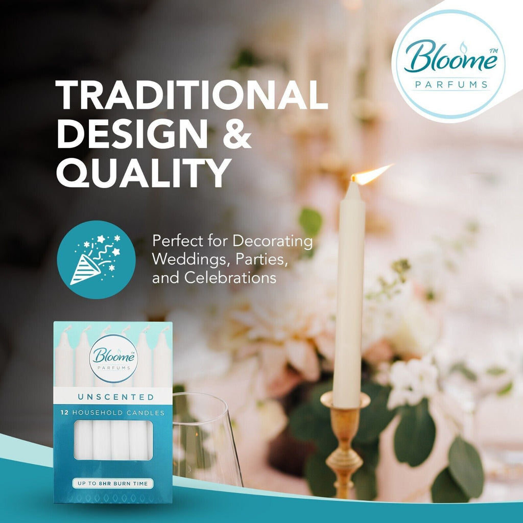 White Dinner Taper Candles 2x18cm | Unscented Long Burn | 12 Pack